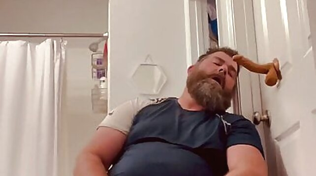 bear gay porn Stocky Thick Married Straight Bearded Bear playing with dildos and cumming porn movie